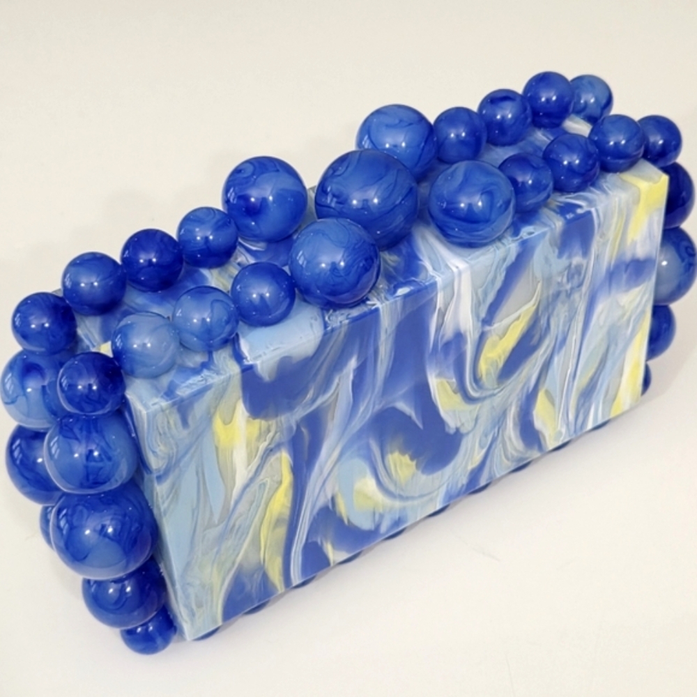 CULT GAIA EOS CLUTCH BAG IN GLACIER BLUE TRANSLUCENT MARBLED ACRYLIC - Picture 6 of 8